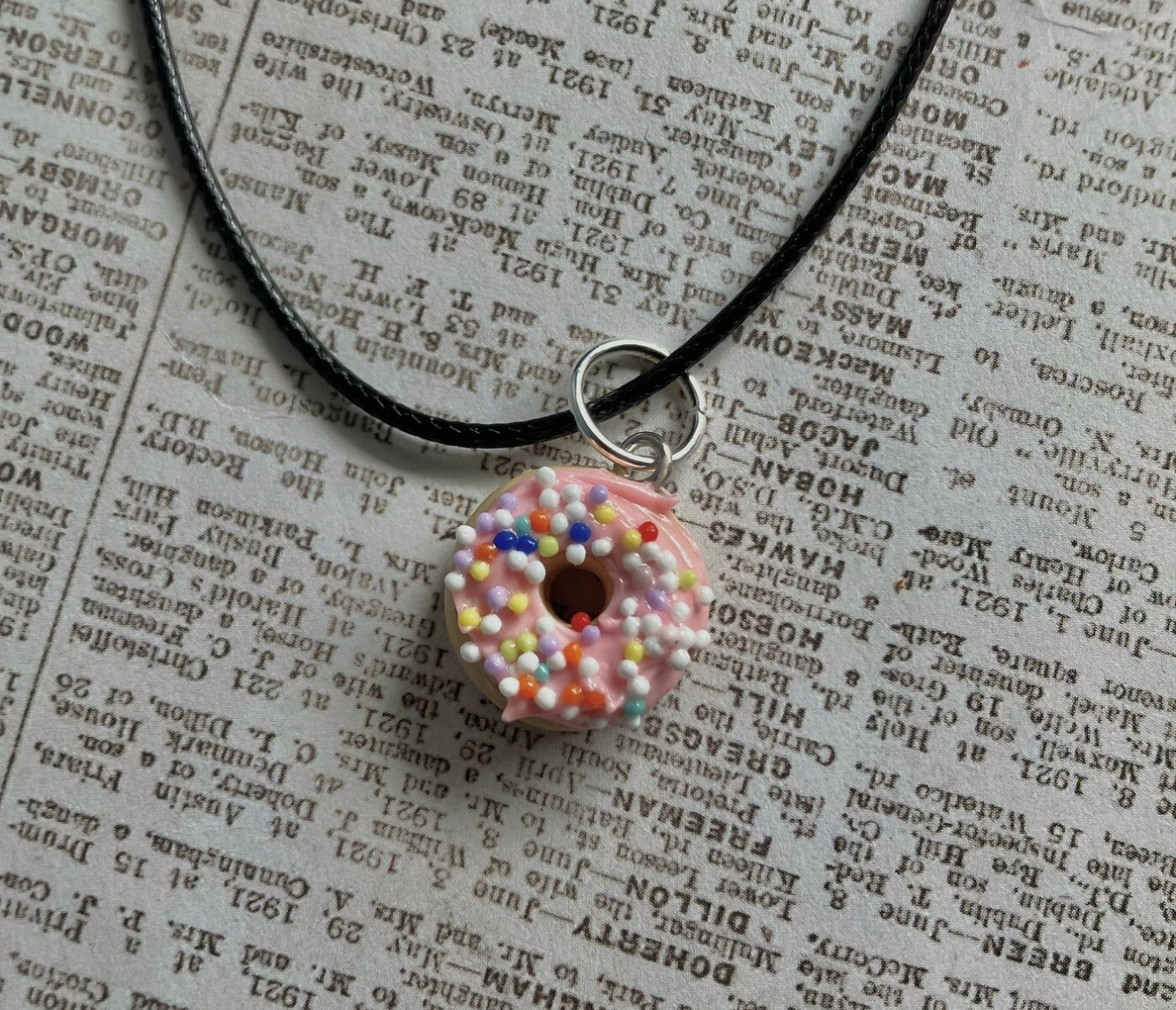 Pink donut necklace