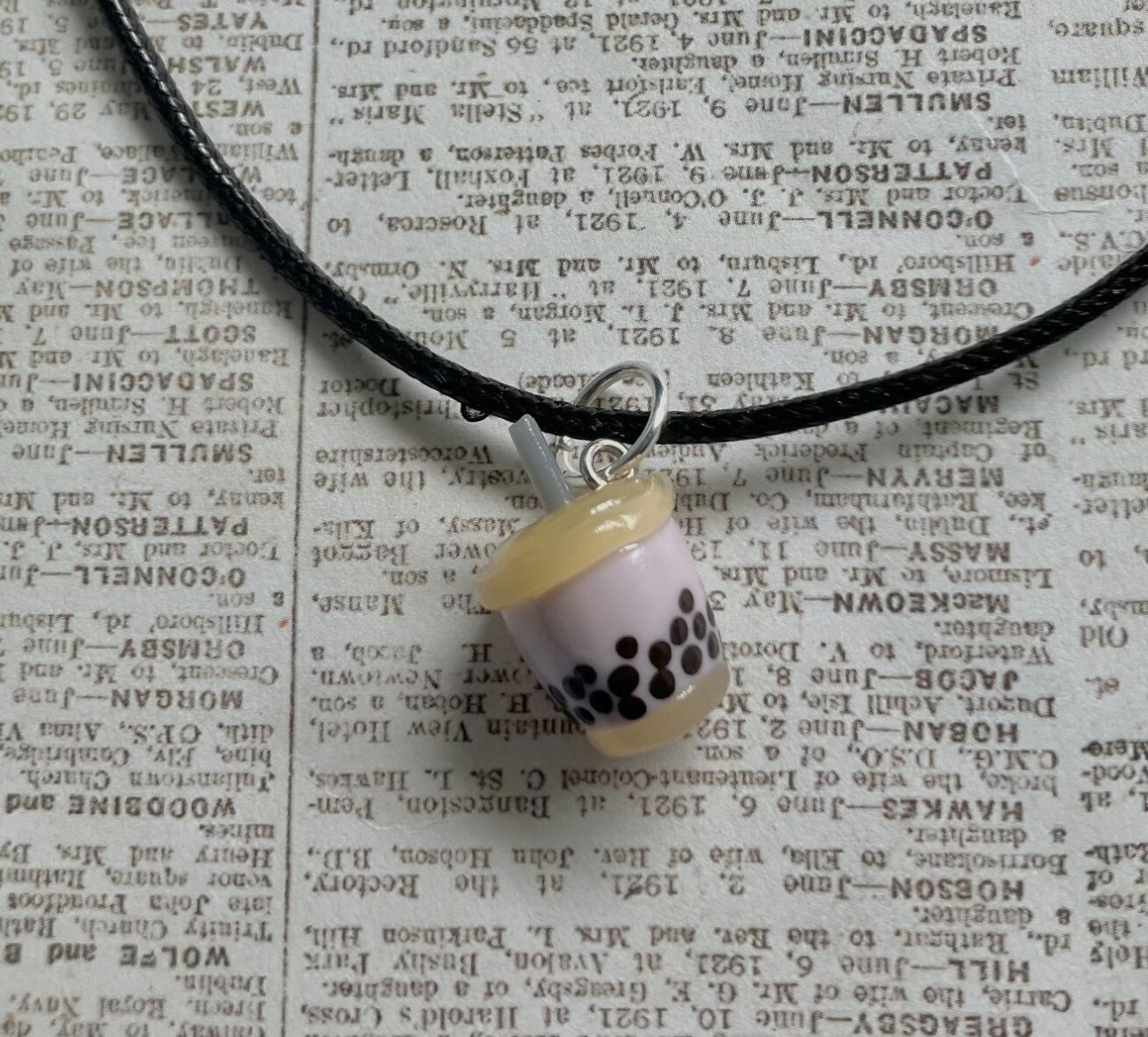 Purple bubble tea necklace